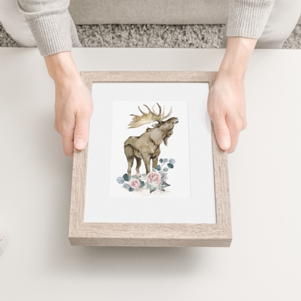 Watercolor Floral Moose Elk Deer Portrait Wall Art Illustration Print Unframed - Picture 11 of 17